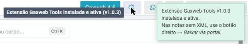 Selo do Gaxweb Tools no topo, com o aviso de extensão instalada e ativa